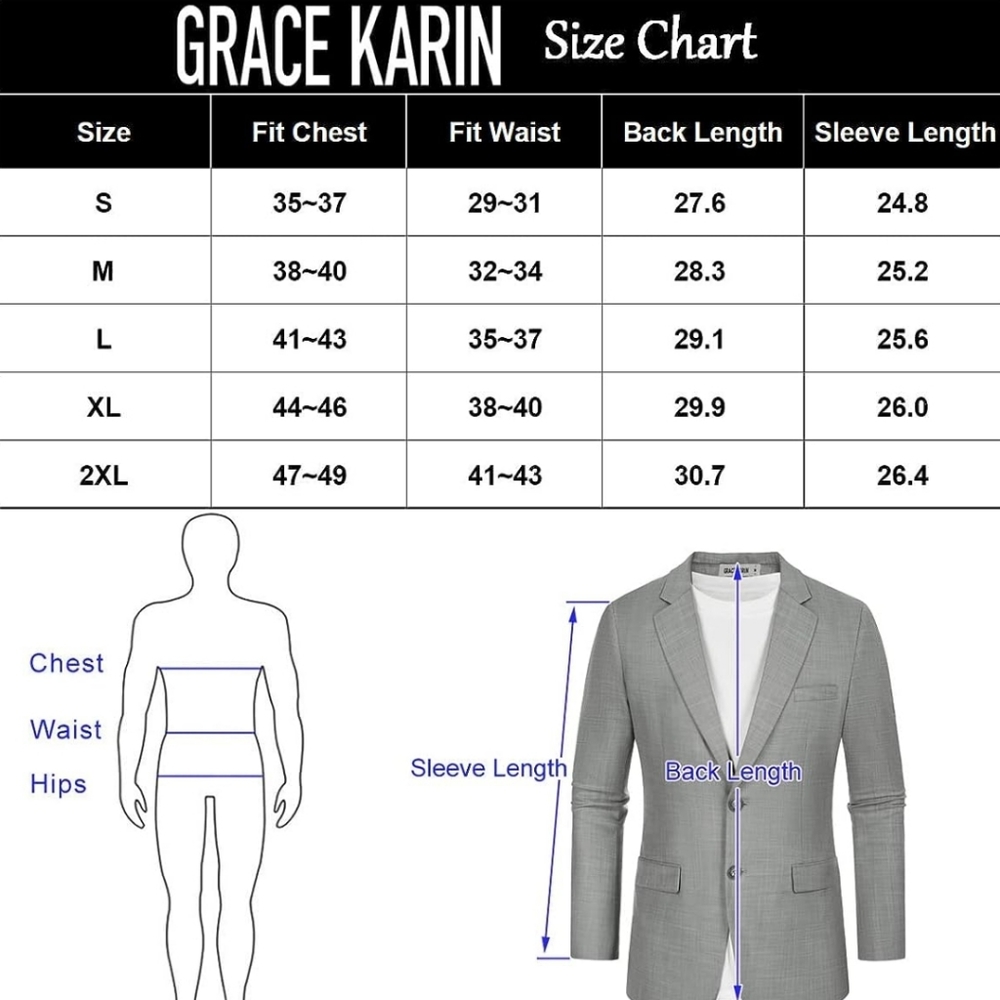 NWT GRACE KARIN Mens Casual Blazer Sport Coat Lightweight 2 Button Business Suit - Picture 5 of 11